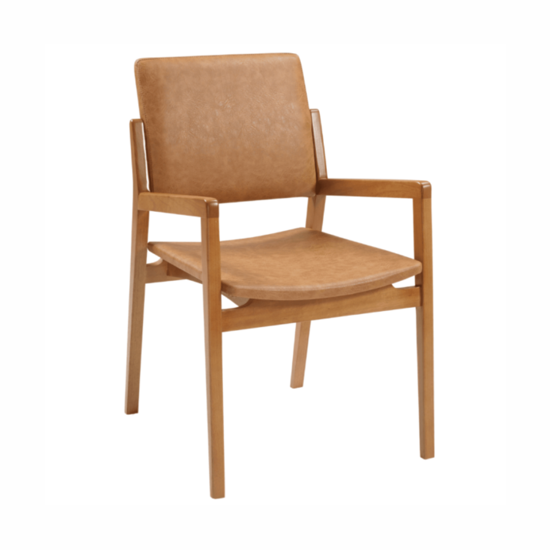 Cadeira com Braços Norin Courino Caramelo - Madeira Maciça
