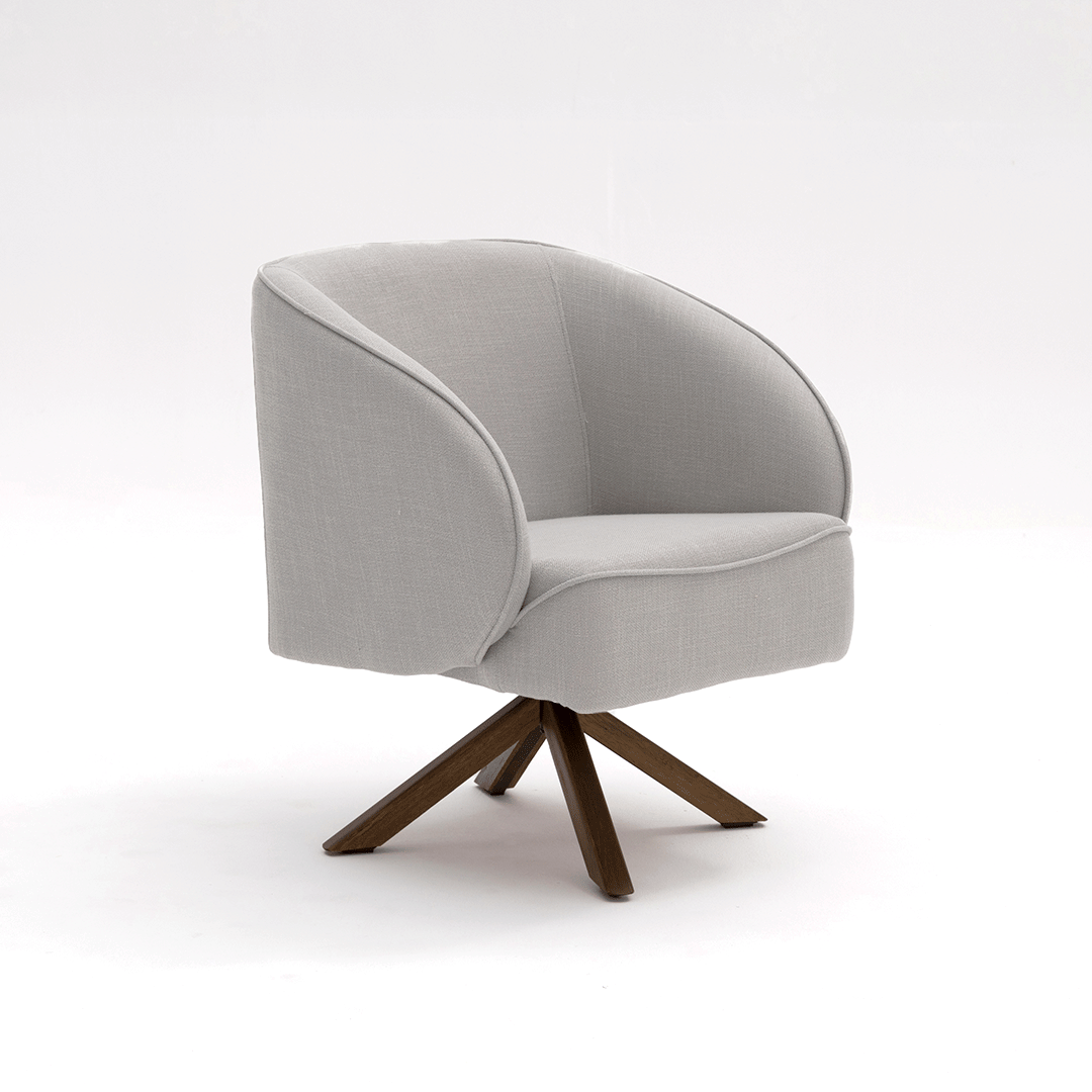 Poltrona Giratória Wind Estofada Base Madeira Maciça